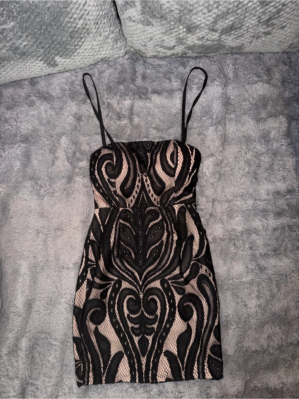 SEEK Black Lace-Overlay Nude Bodycon Dress - Women's